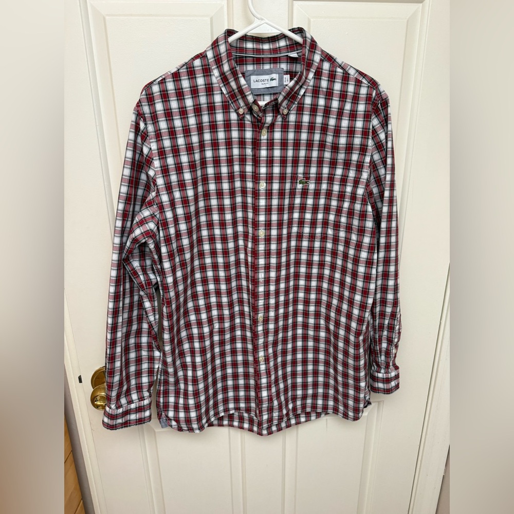 Lacoste Men's Slim Fit Cotton Plaid Shirt Size Large